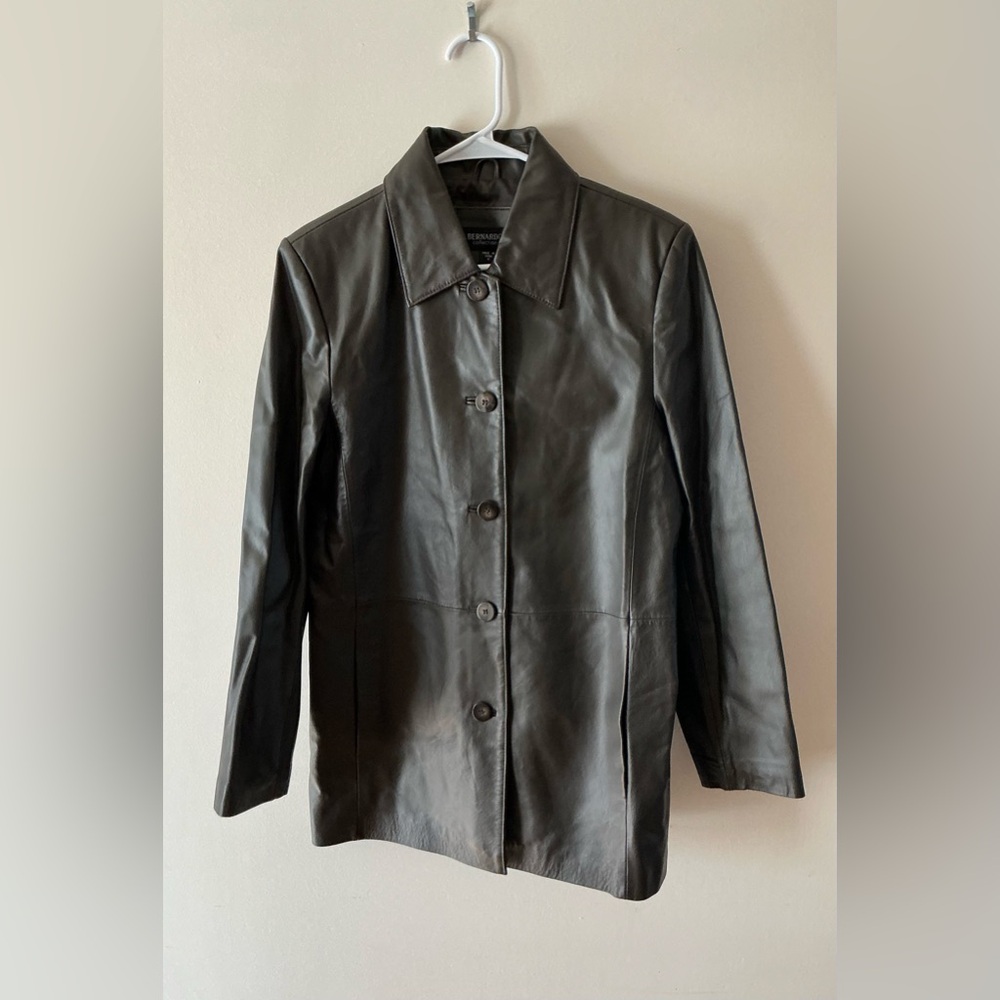 Bernardo Dark Brown Leather Jacket Button Front S… - image 1